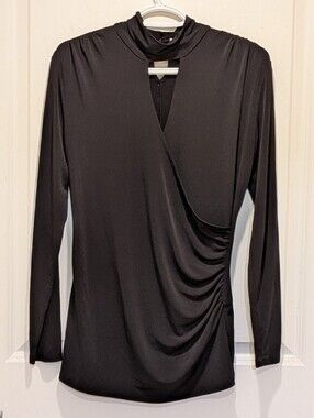 EUC Y2K Caché M Vintage Black Keyhole Button Collar Slinky Wrap Top